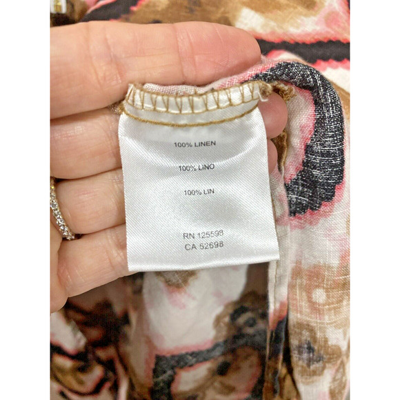 Ellen Tracy Ikat Print Linen Tunic Blouse Rollback Sleeves Pocket Women's XLARGE - Picture 9 of 10